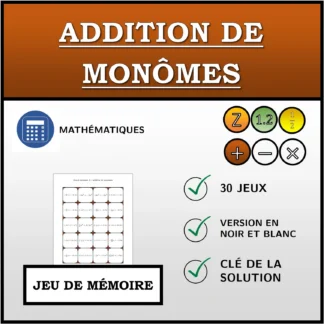 Jeu de mémoire: Addition de monômes