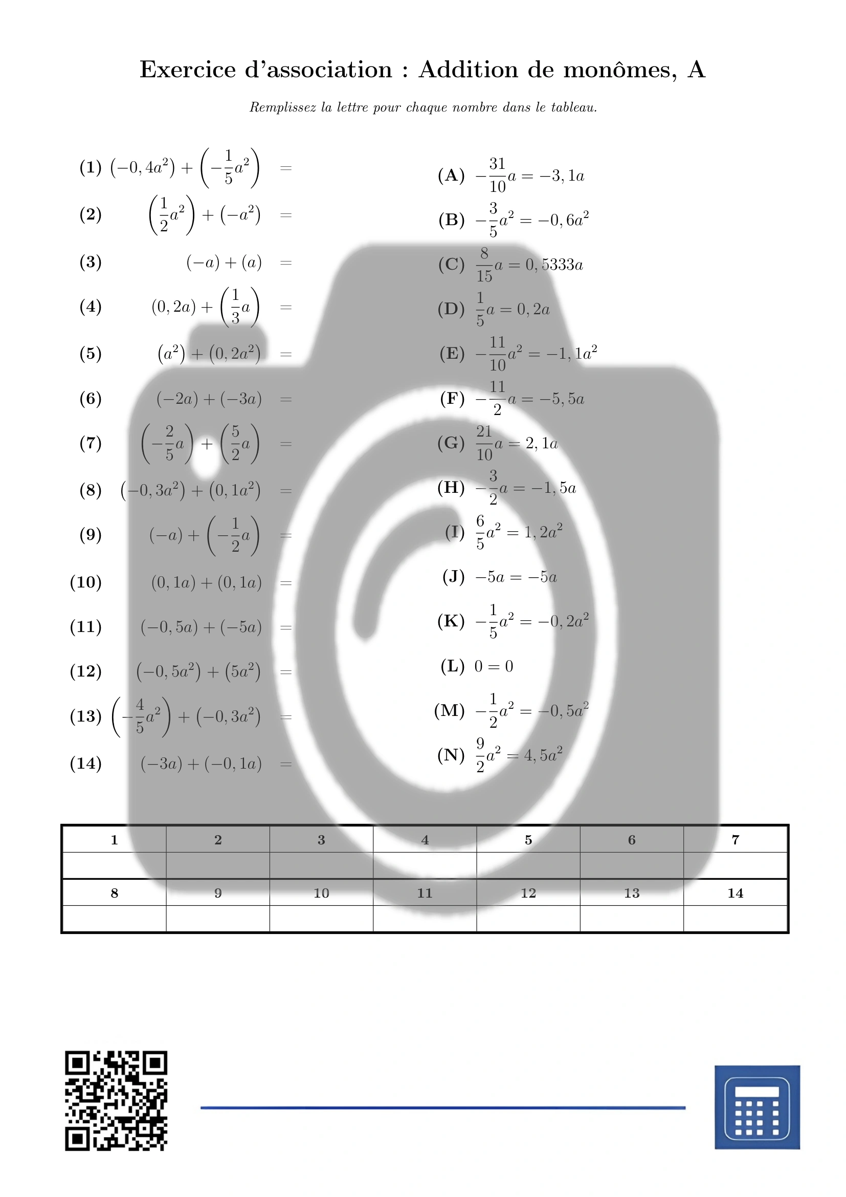 Exercice d'association: Addition de monômes – Image 2