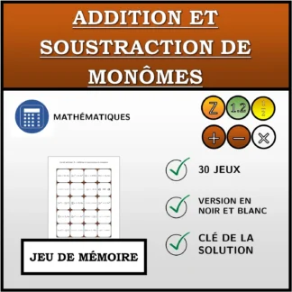 Jeu de mémoire: Addition et soustraction de monômes