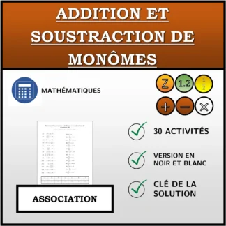 Exercice d'association: Addition et soustraction de monômes