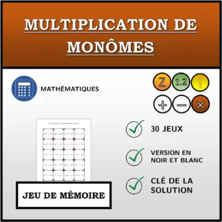 Jeu de mémoire: Multiplication de monômes