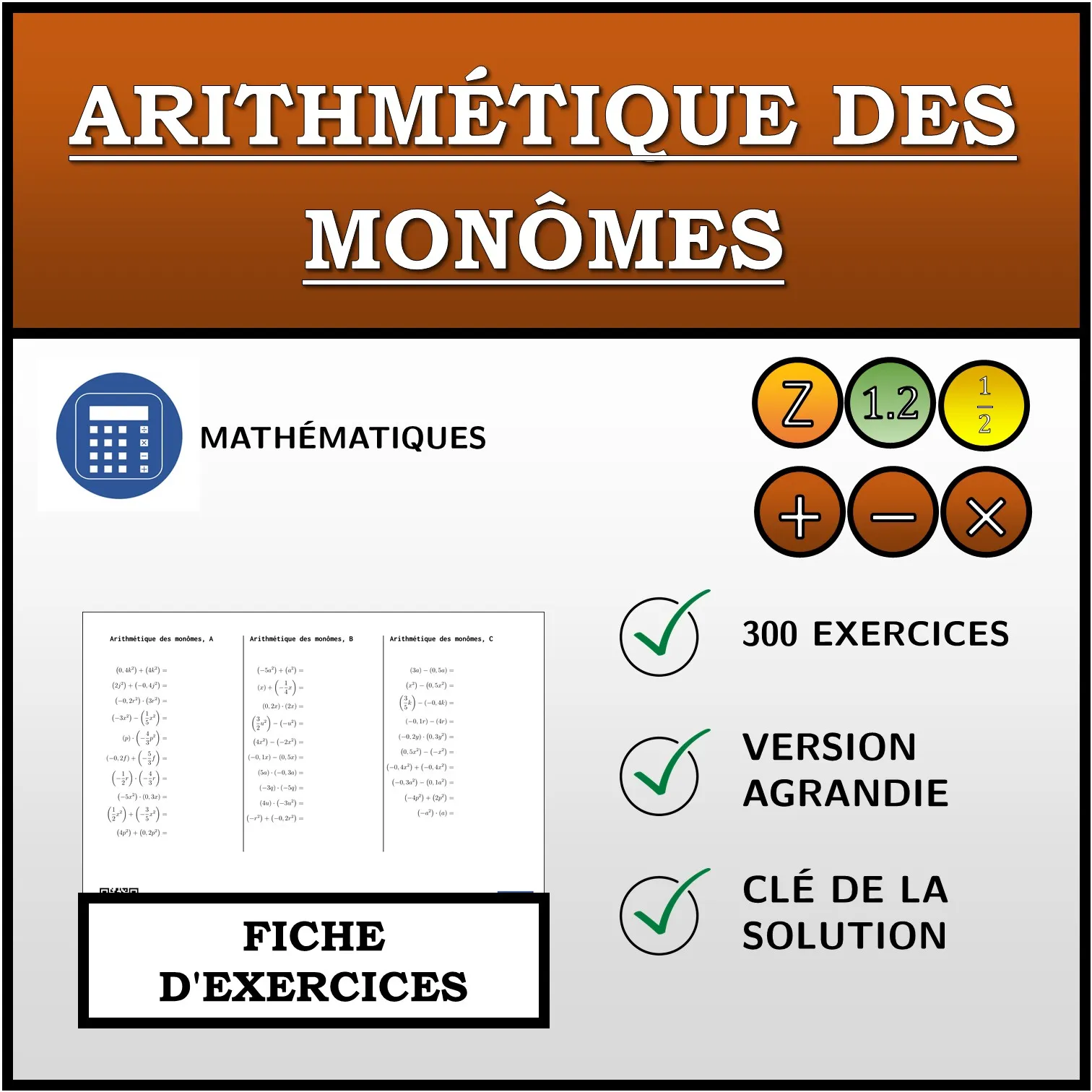 Fiche d'exercices: Arithmétique des monômes