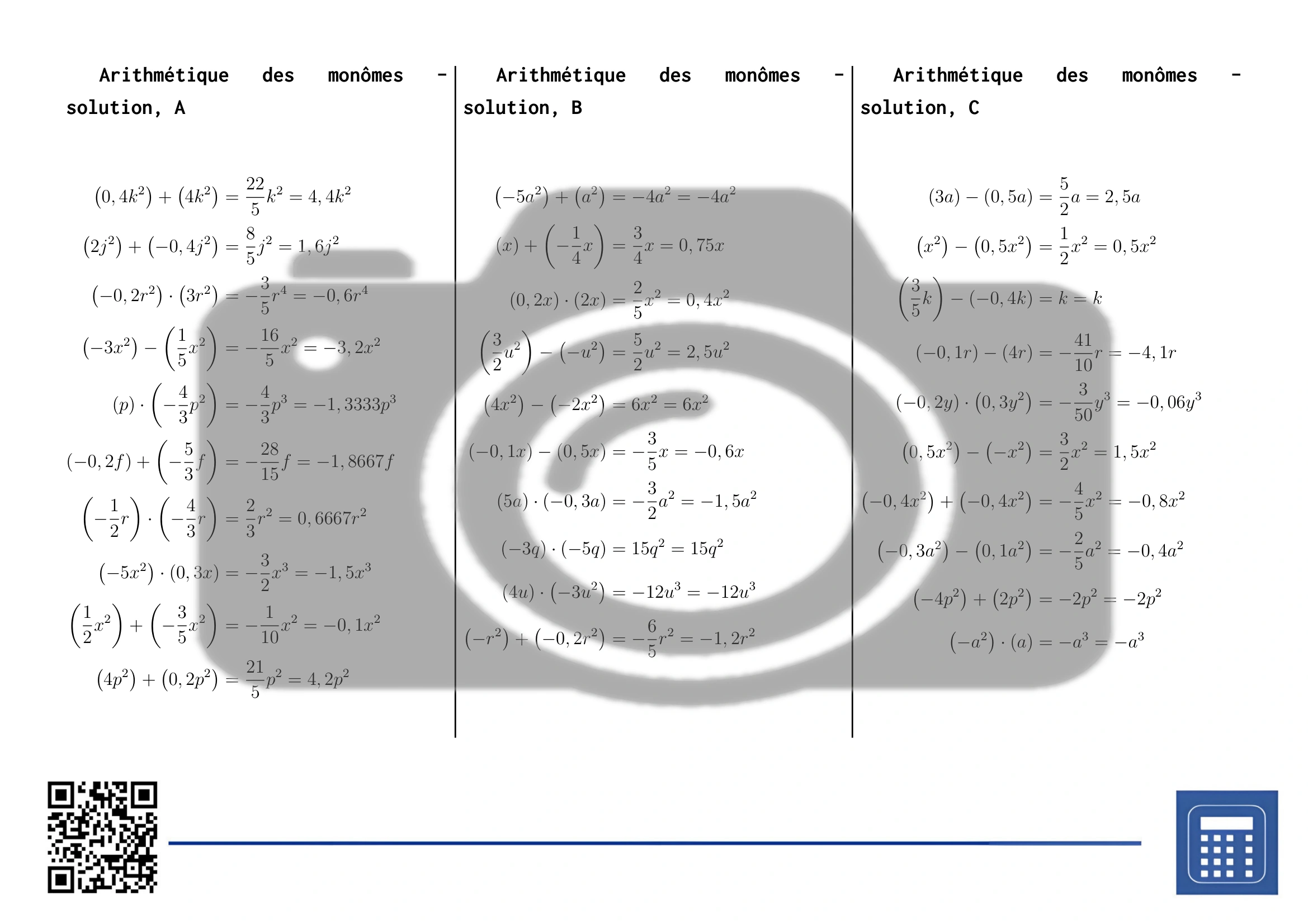 Fiche d'exercices: Arithmétique des monômes – Image 4