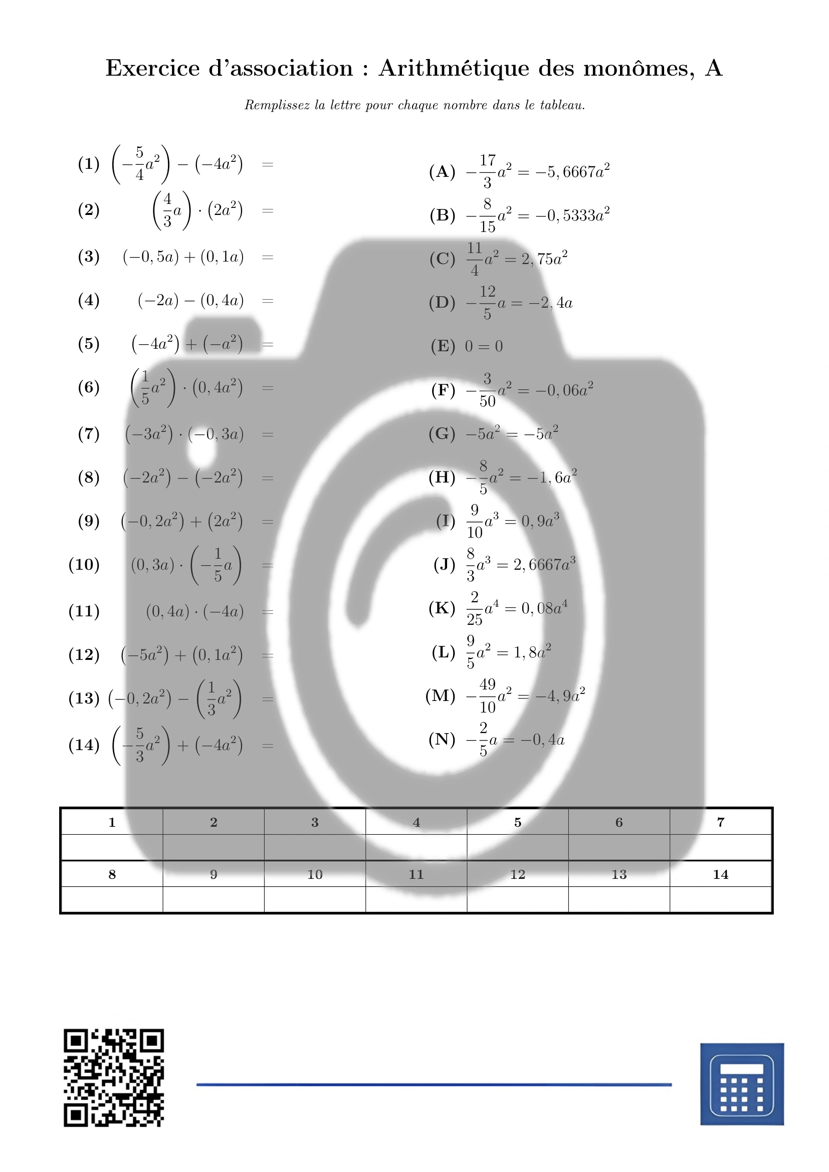 Exercice d'association: Arithmétique des monômes – Image 2
