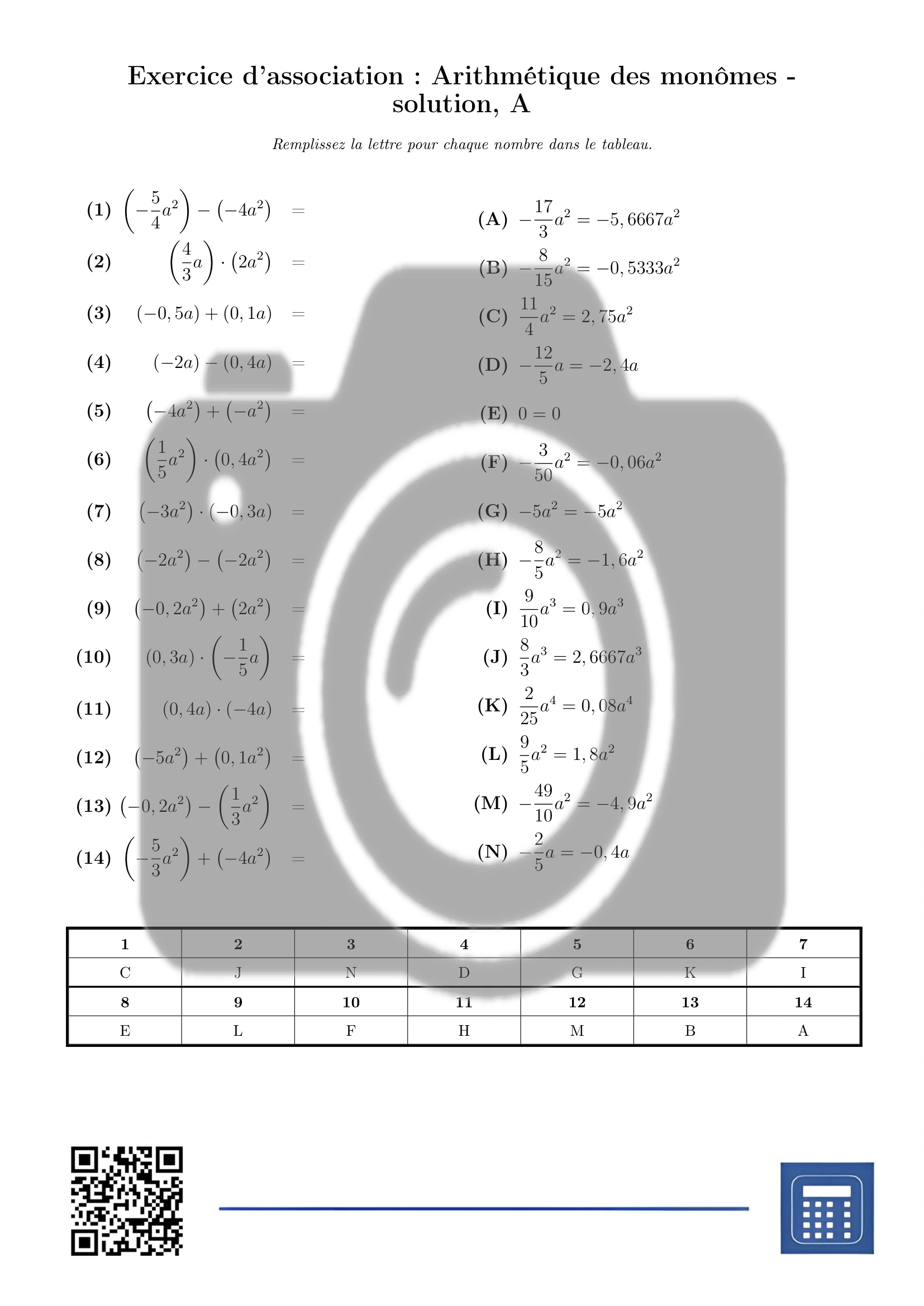 Exercice d'association: Arithmétique des monômes – Image 3
