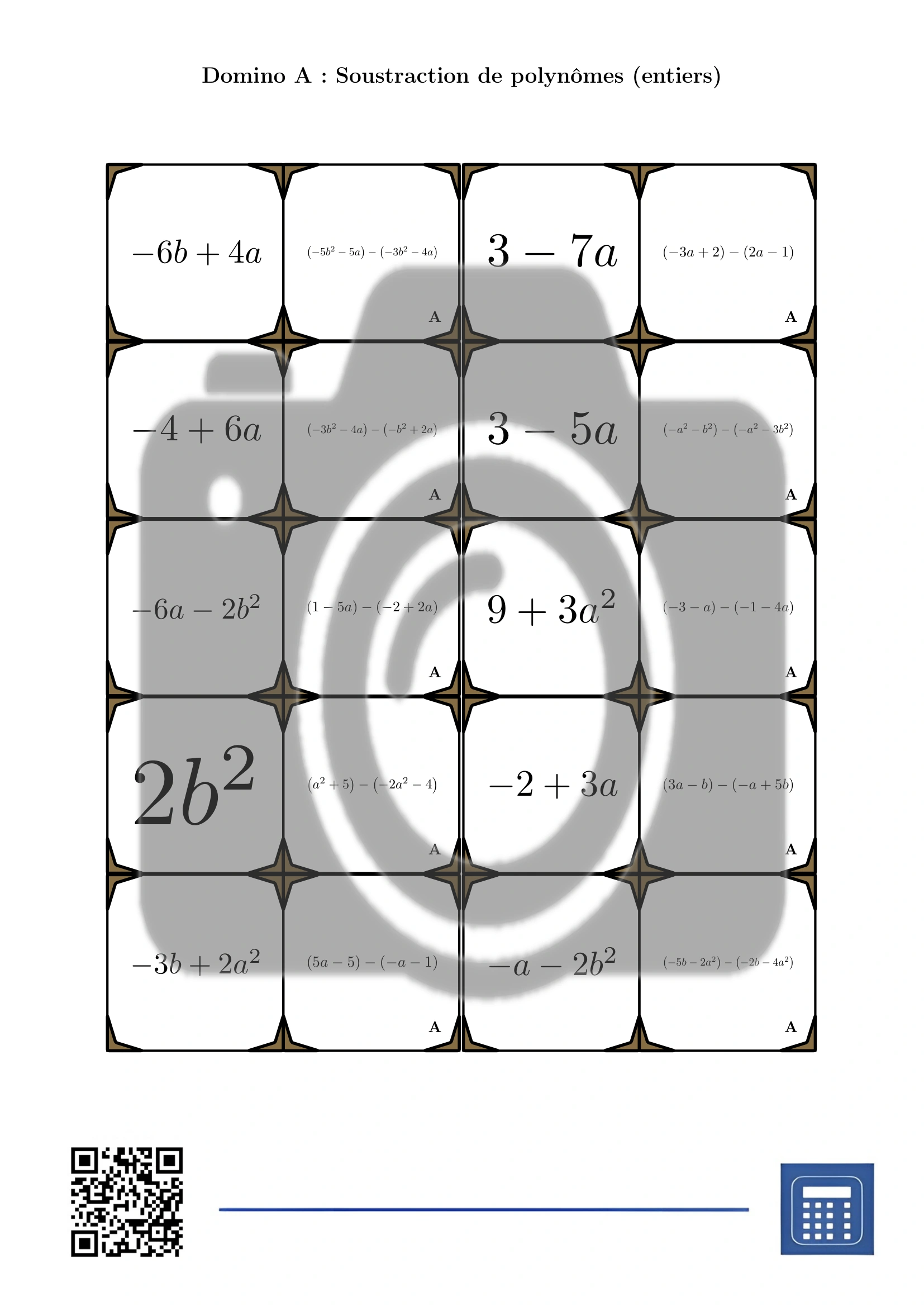 Domino: Soustraction de polynômes (entiers) – Image 2
