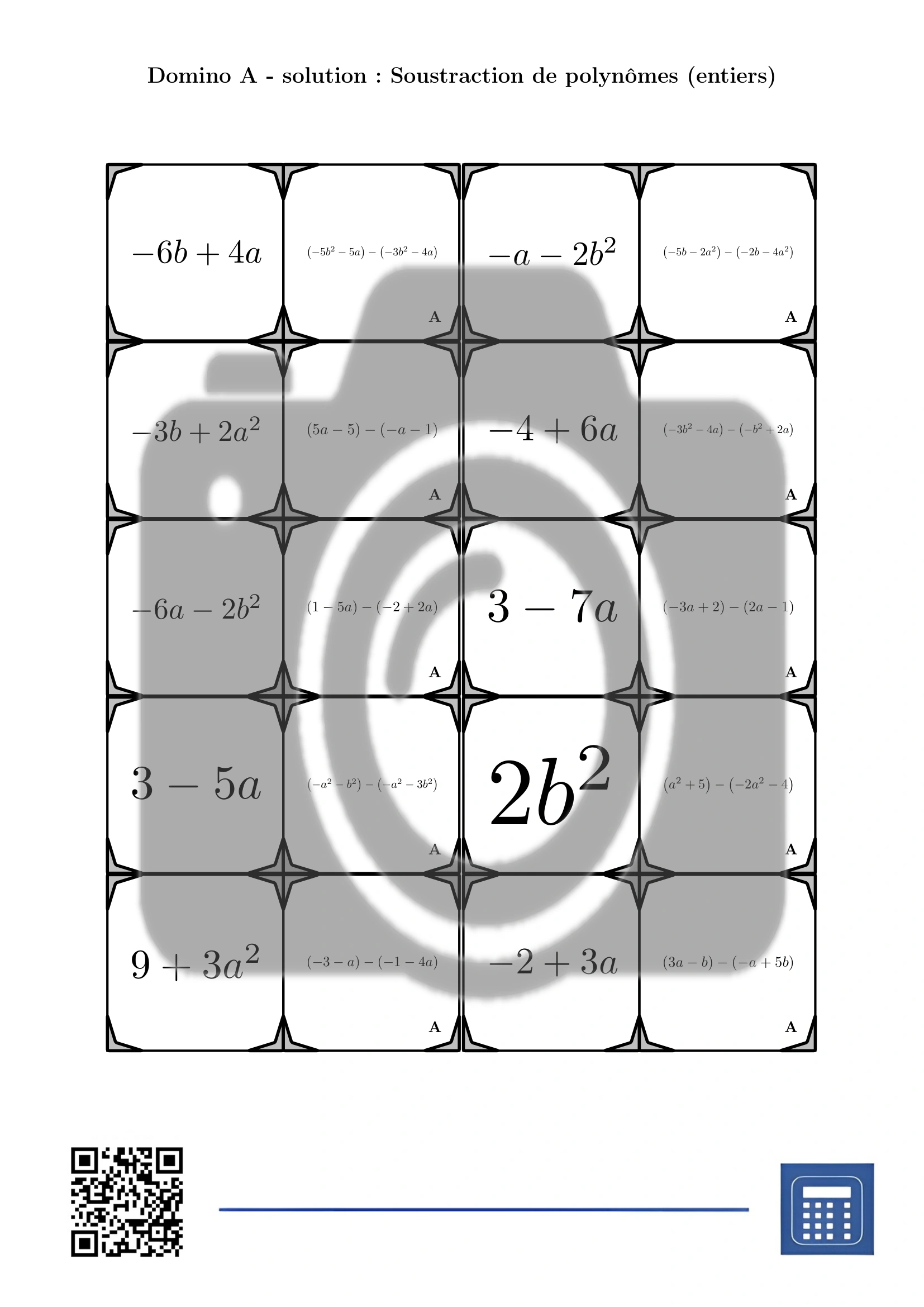 Domino: Soustraction de polynômes (entiers) – Image 4