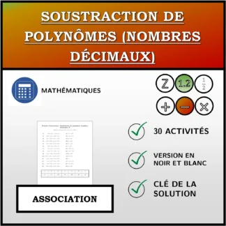 Exercice d'association: Soustraction de polynômes (nombres décimaux)
