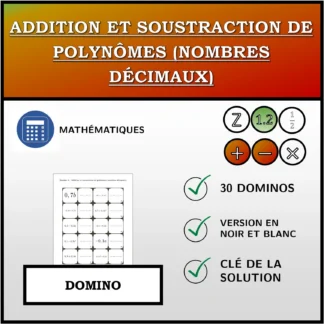 Domino: Addition et soustraction de polynômes (nombres décimaux)
