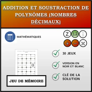 Jeu de mémoire: Addition et soustraction de polynômes (nombres décimaux)
