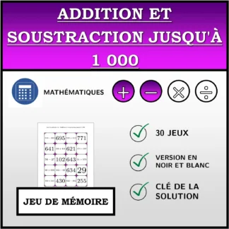 Jeu de mémoire: Addition et soustraction jusqu'à 1 000