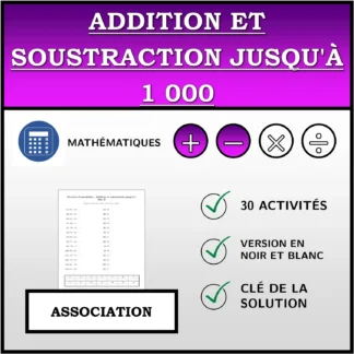 Exercice d'association: Addition et soustraction jusqu'à 1 000