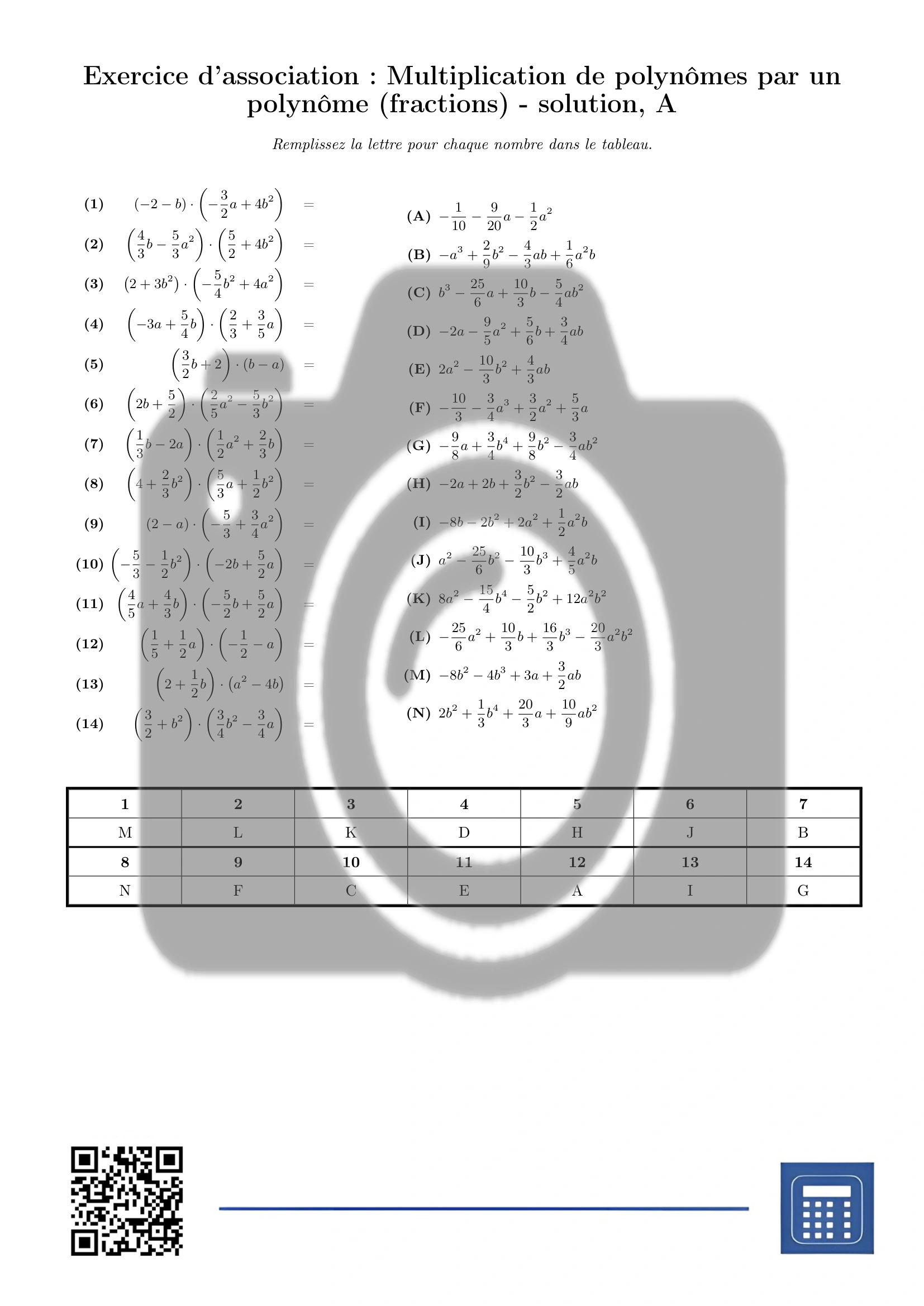 Exercice d'association: Multiplication de polynômes par un polynôme (fractions) – Image 3