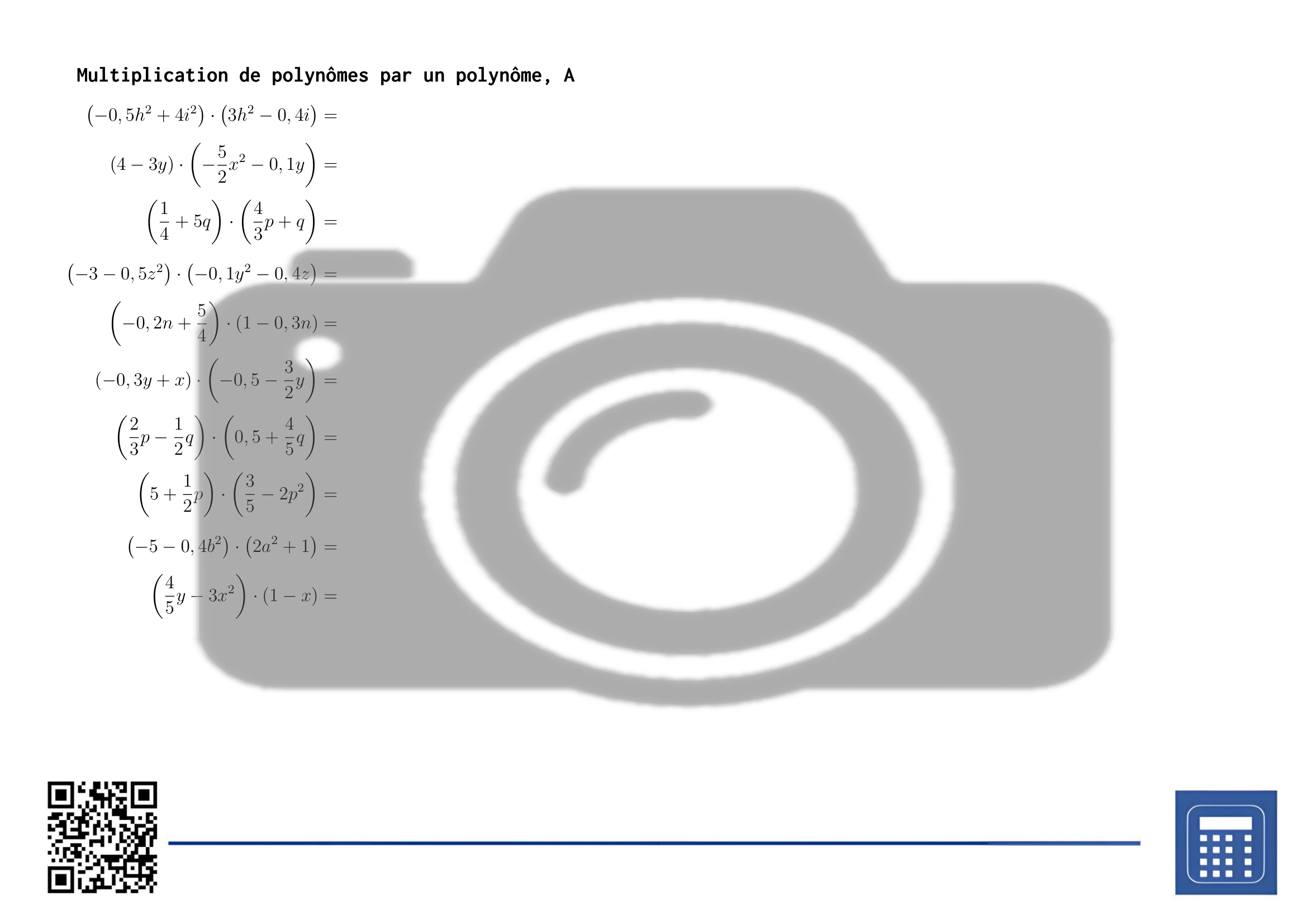Fiche d'exercices: Multiplication de polynômes par un polynôme – Image 2