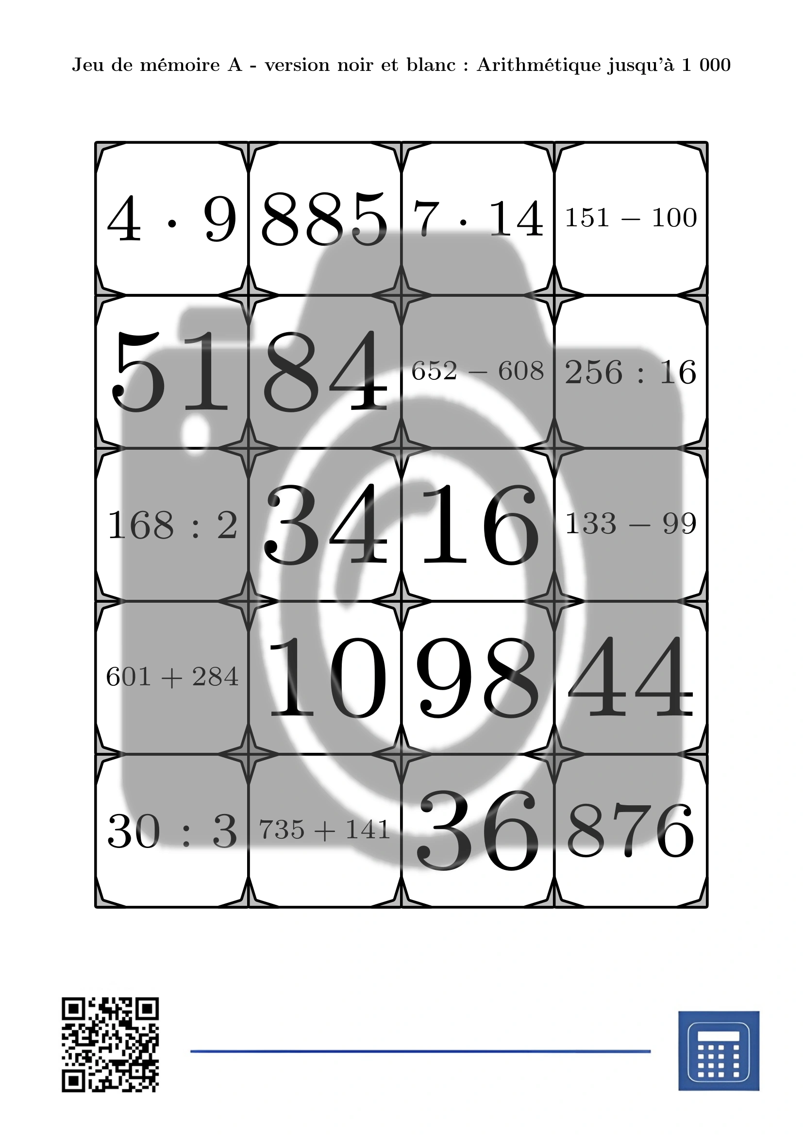 Jeu de mémoire: Arithmétique jusqu'à 1 000 – Image 3