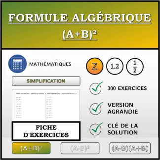 Fiche d'exercices: Formule algébrique (A+B)², simplification (entiers)