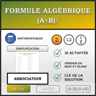Exercice d'association: Formule algébrique (A+B)², simplification (entiers)