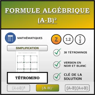 Tétromino: Formule algébrique (A-B)², simplification (entiers)
