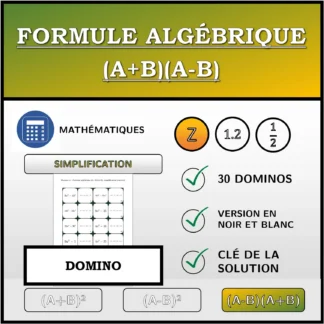 Domino: Formule algébrique (A+B)(A-B), simplification (entiers)