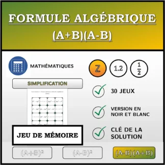 Jeu de mémoire: Formule algébrique (A+B)(A-B), simplification (entiers)