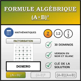 Domino: Formule algébrique (A+B)², factorisation (entiers)