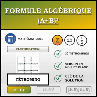 Tétromino: Formule algébrique (A+B)², factorisation (entiers)