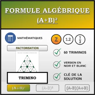 Trimino: Formule algébrique (A+B)², factorisation (entiers)
