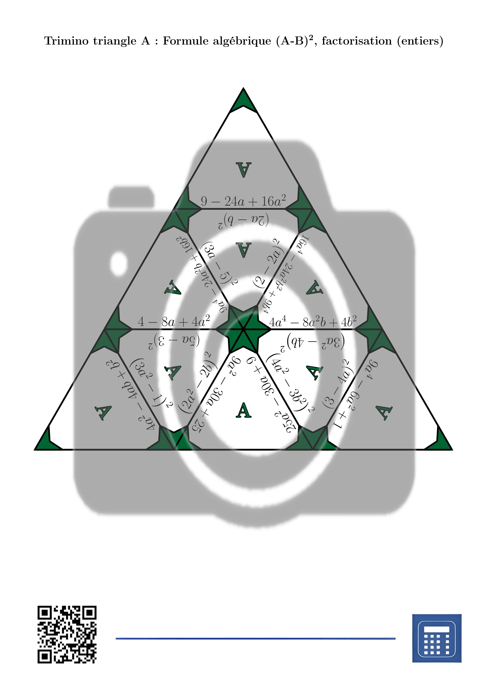 Trimino: Formule algébrique (A-B)², factorisation (entiers) – Image 2