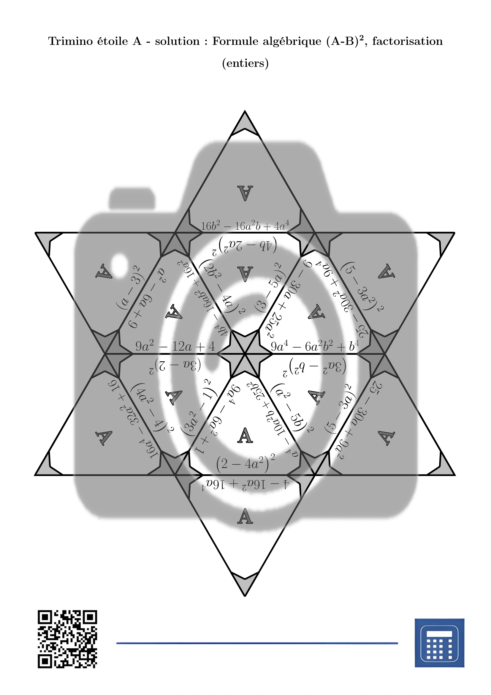 Trimino: Formule algébrique (A-B)², factorisation (entiers) – Image 7