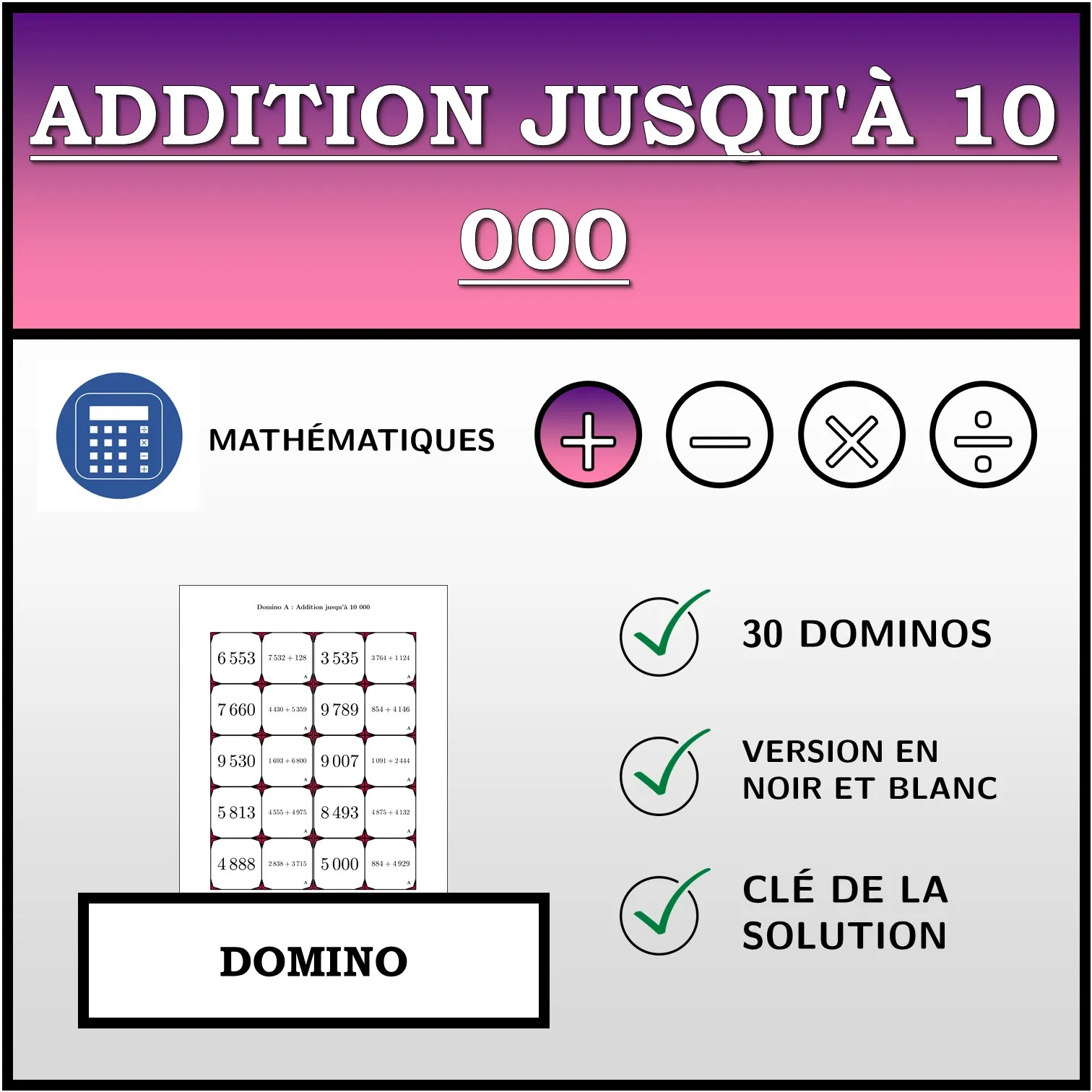 Domino: Addition jusqu'à 10 000
