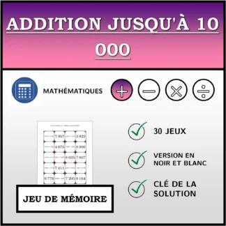 Jeu de mémoire: Addition jusqu'à 10 000