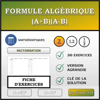 Fiche d'exercices: Formule algébrique (A+B)(A-B), factorisation (entiers)