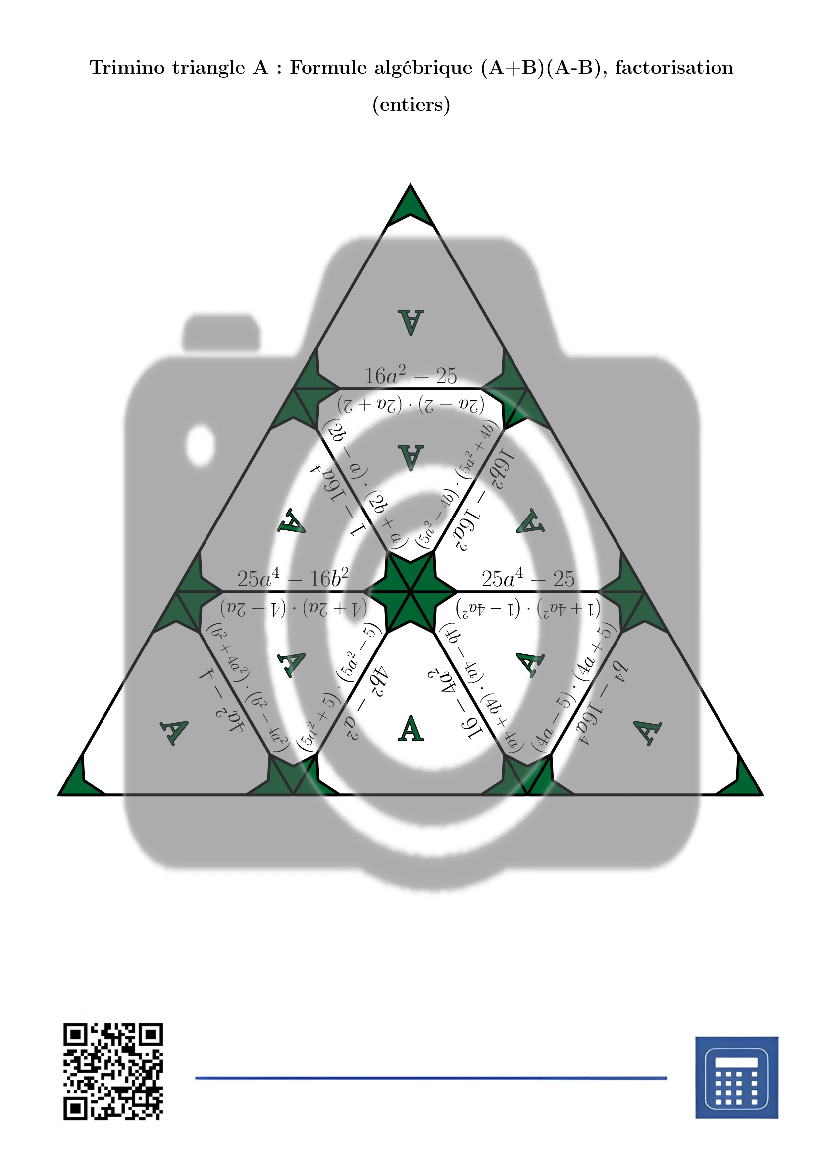 Trimino: Formule algébrique (A+B)(A-B), factorisation (entiers) – Image 2