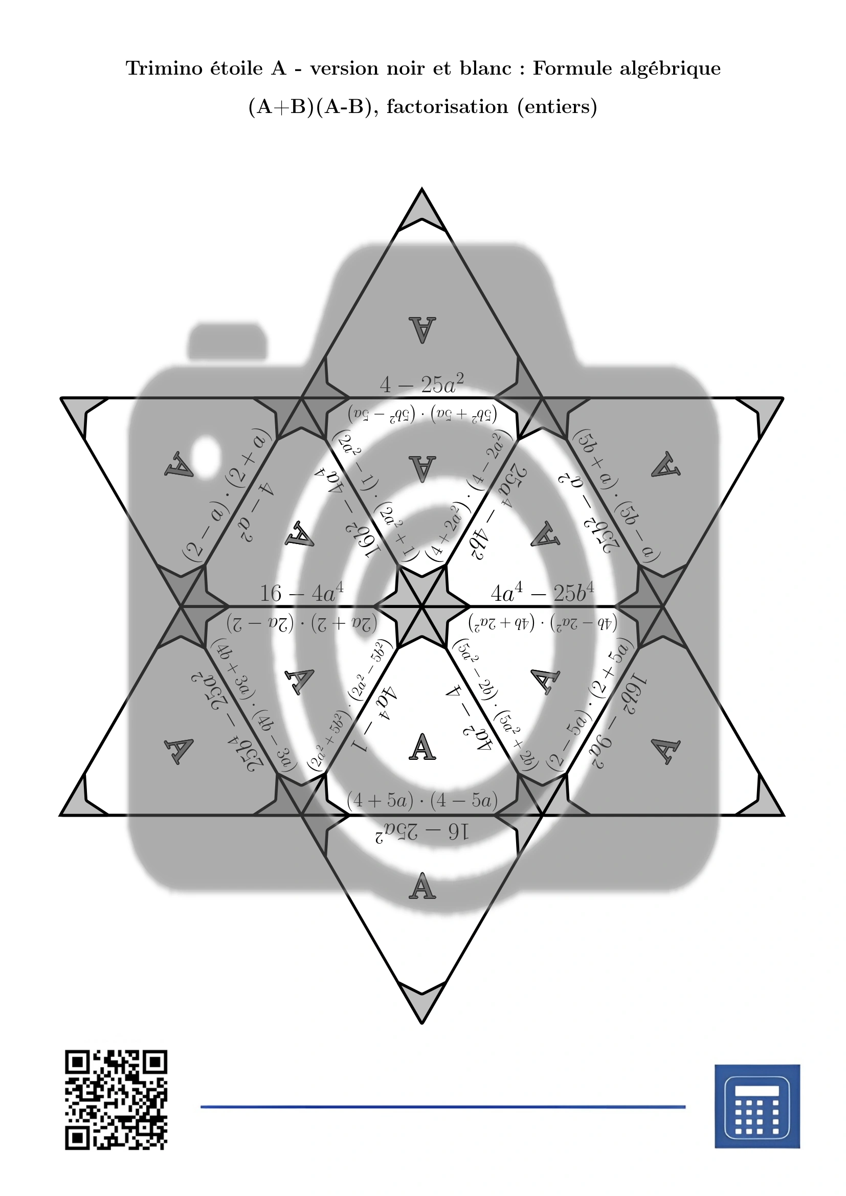 Trimino: Formule algébrique (A+B)(A-B), factorisation (entiers) – Image 5