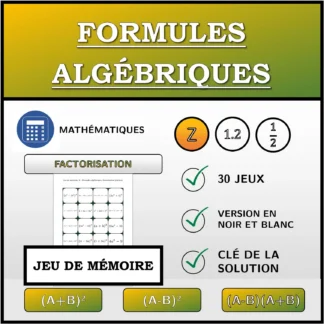 Jeu de mémoire: Formules algébriques, factorisation (entiers)