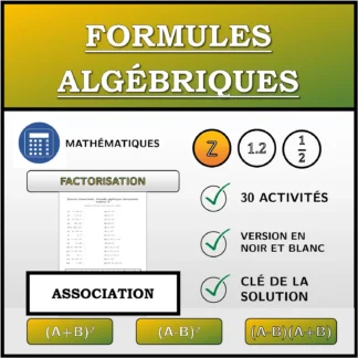 Exercice d'association: Formules algébriques, factorisation (entiers)