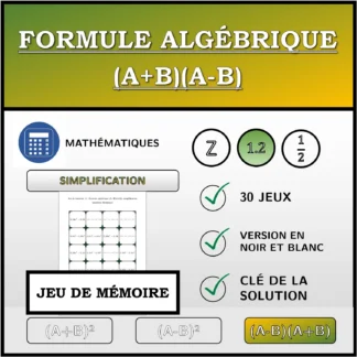 Jeu de mémoire: Formule algébrique (A+B)(A-B), simplification (nombres décimaux)