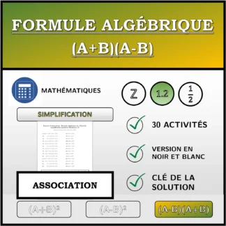 Exercice d'association: Formule algébrique (A+B)(A-B), simplification (nombres décimaux)
