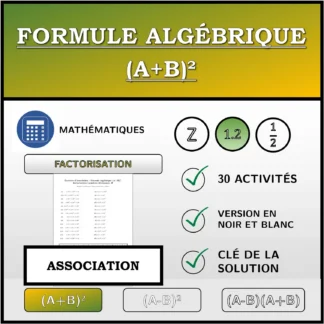 Exercice d'association: Formule algébrique (A+B)², factorisation (nombres décimaux)
