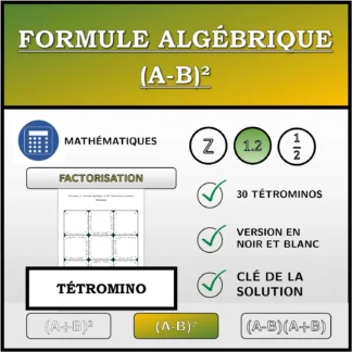 Tétromino: Formule algébrique (A-B)², factorisation (nombres décimaux)