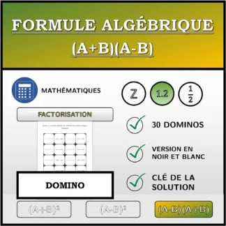 Domino: Formule algébrique (A+B)(A-B), factorisation (nombres décimaux)