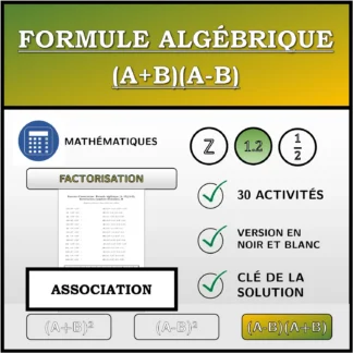 Exercice d'association: Formule algébrique (A+B)(A-B), factorisation (nombres décimaux)