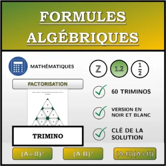 Trimino: Formules algébriques, factorisation (nombres décimaux)
