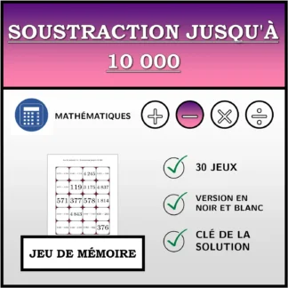 Jeu de mémoire: Soustraction jusqu'à 10 000