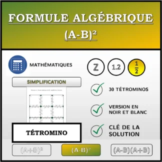Tétromino: Formule algébrique (A-B)², simplification (fractions)