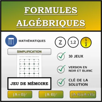 Jeu de mémoire: Formules algébriques, simplification (fractions)