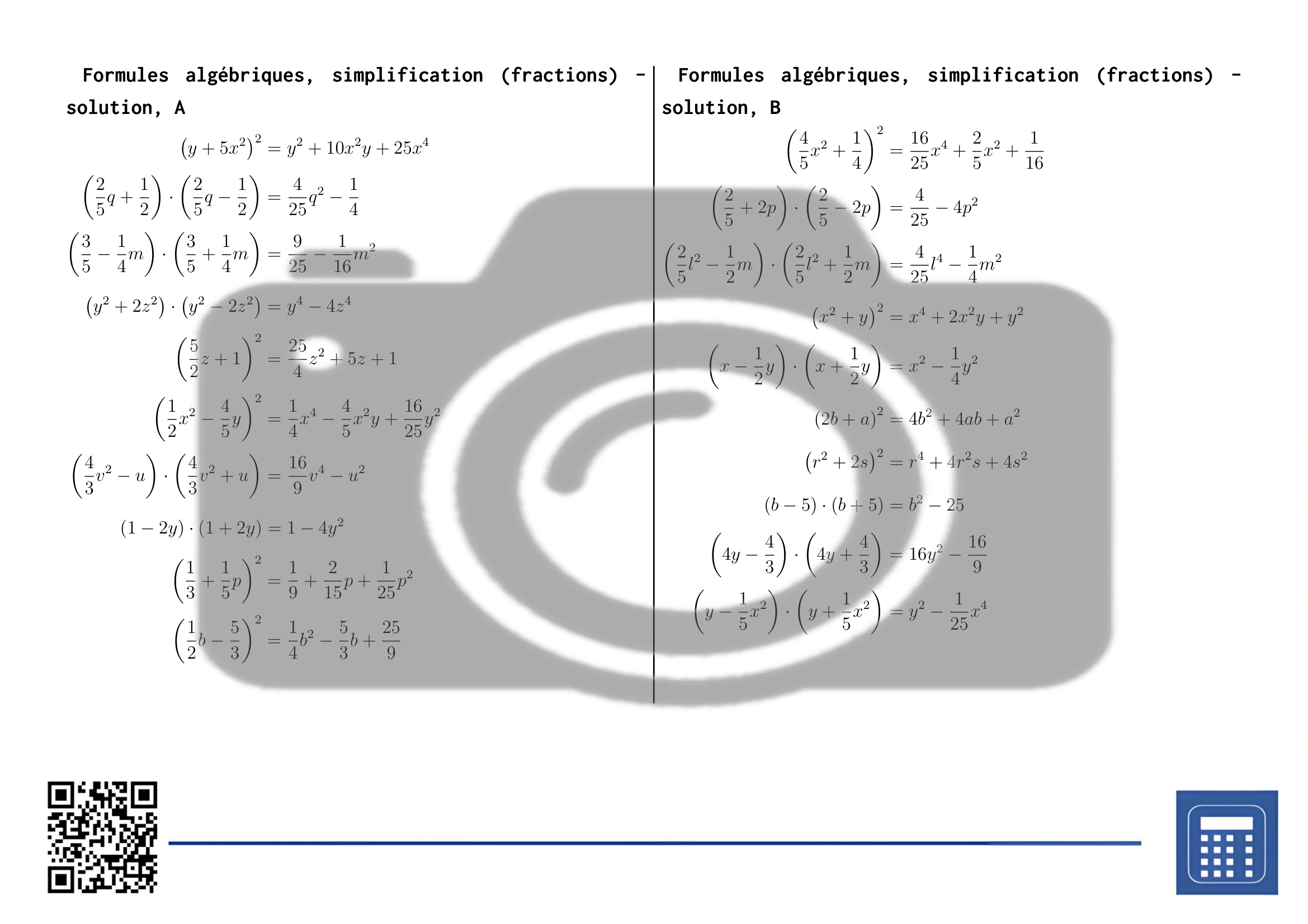 Fiche d'exercices: Formules algébriques, simplification (fractions) – Image 4