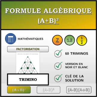 Trimino: Formule algébrique (A+B)², factorisation (fractions)