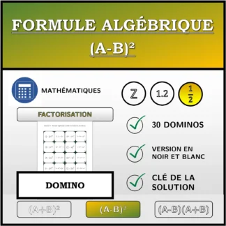 Domino: Formule algébrique (A-B)², factorisation (fractions)