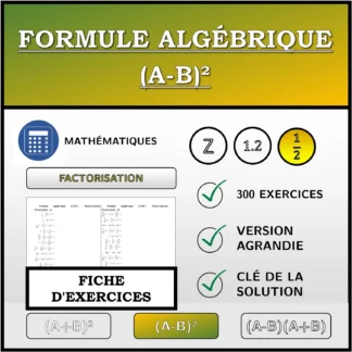 Fiche d'exercices: Formule algébrique (A-B)², factorisation (fractions)